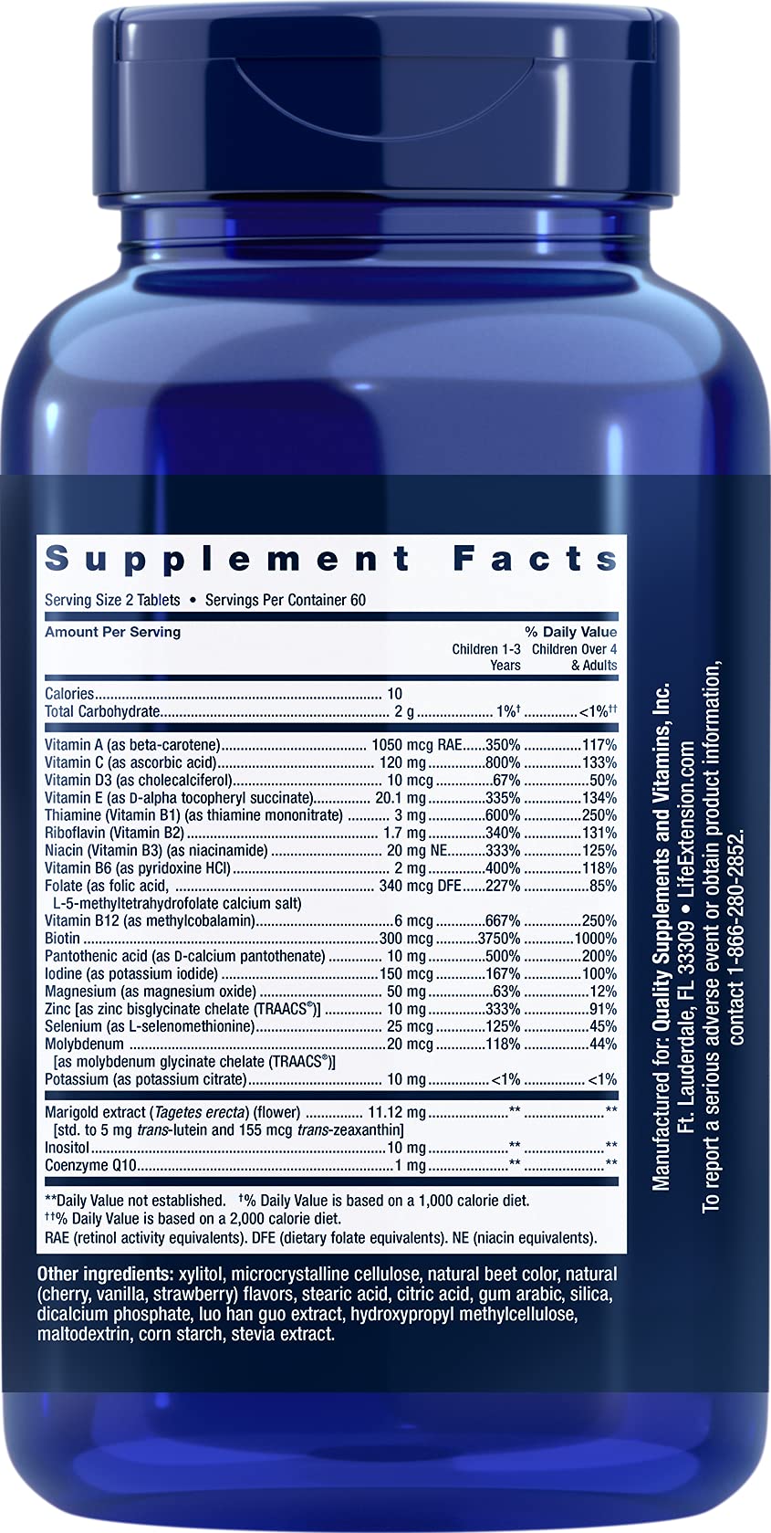 Life Extension Children's Formula Mix berry-flavored tablets closeup for tasty nutrition