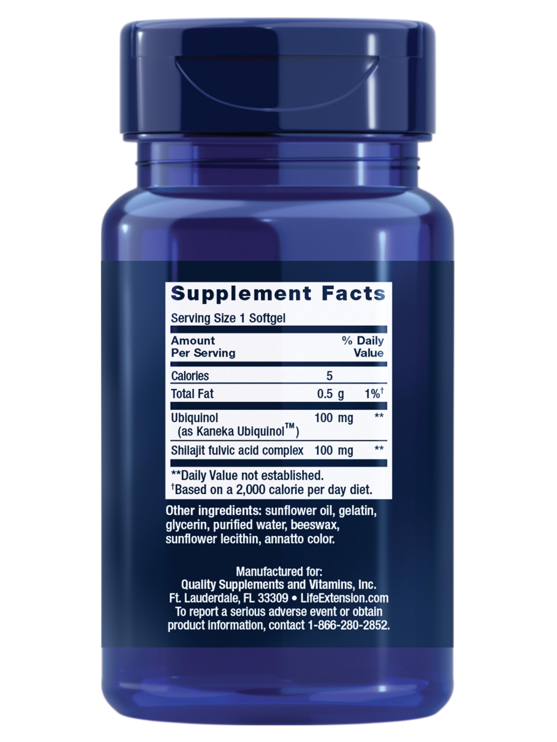 Close-up of Life Extension CoQ10 100 mg softgels ready for daily use