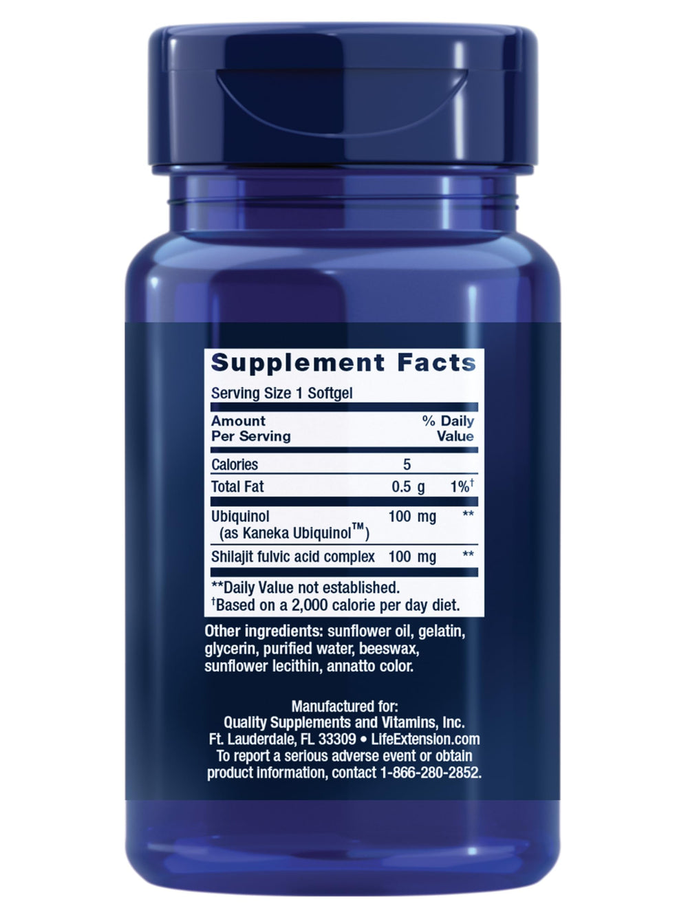 Close-up of Life Extension CoQ10 100 mg softgels ready for daily use