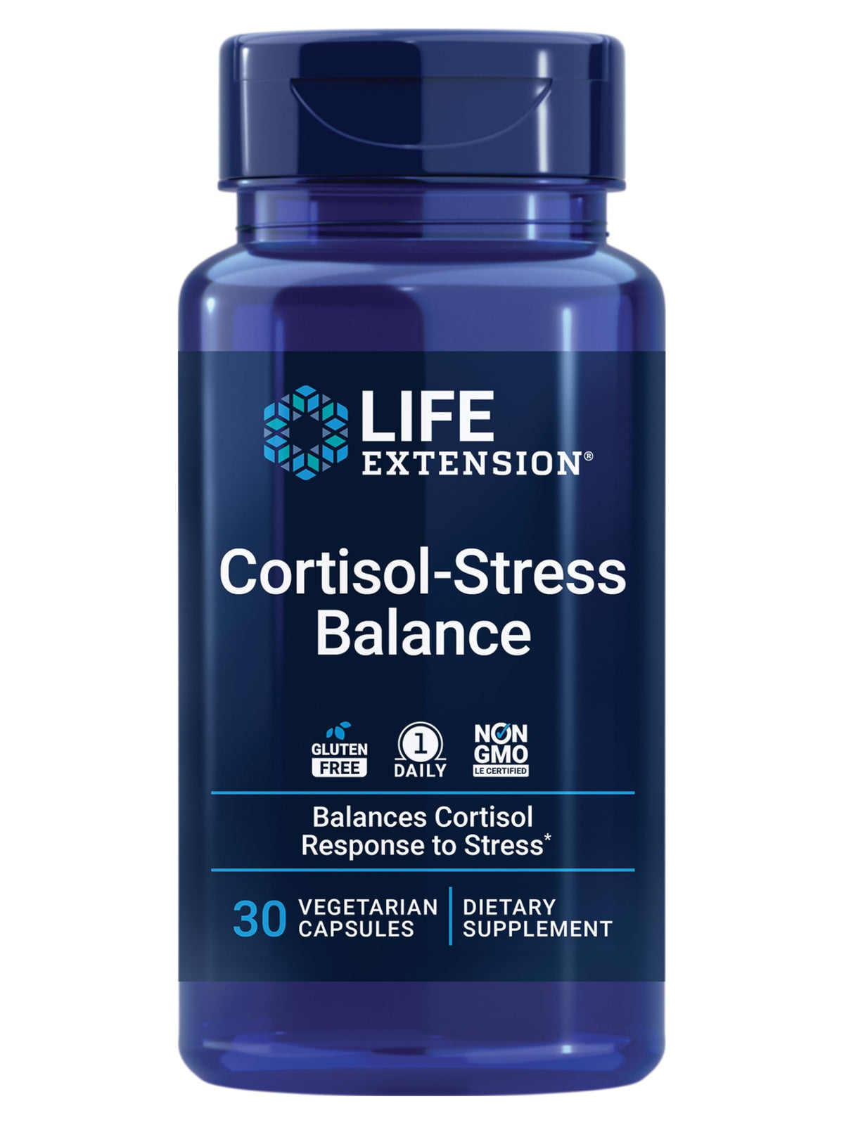Life Extension Cortisol-Stress Balance bottle front for daily stress support