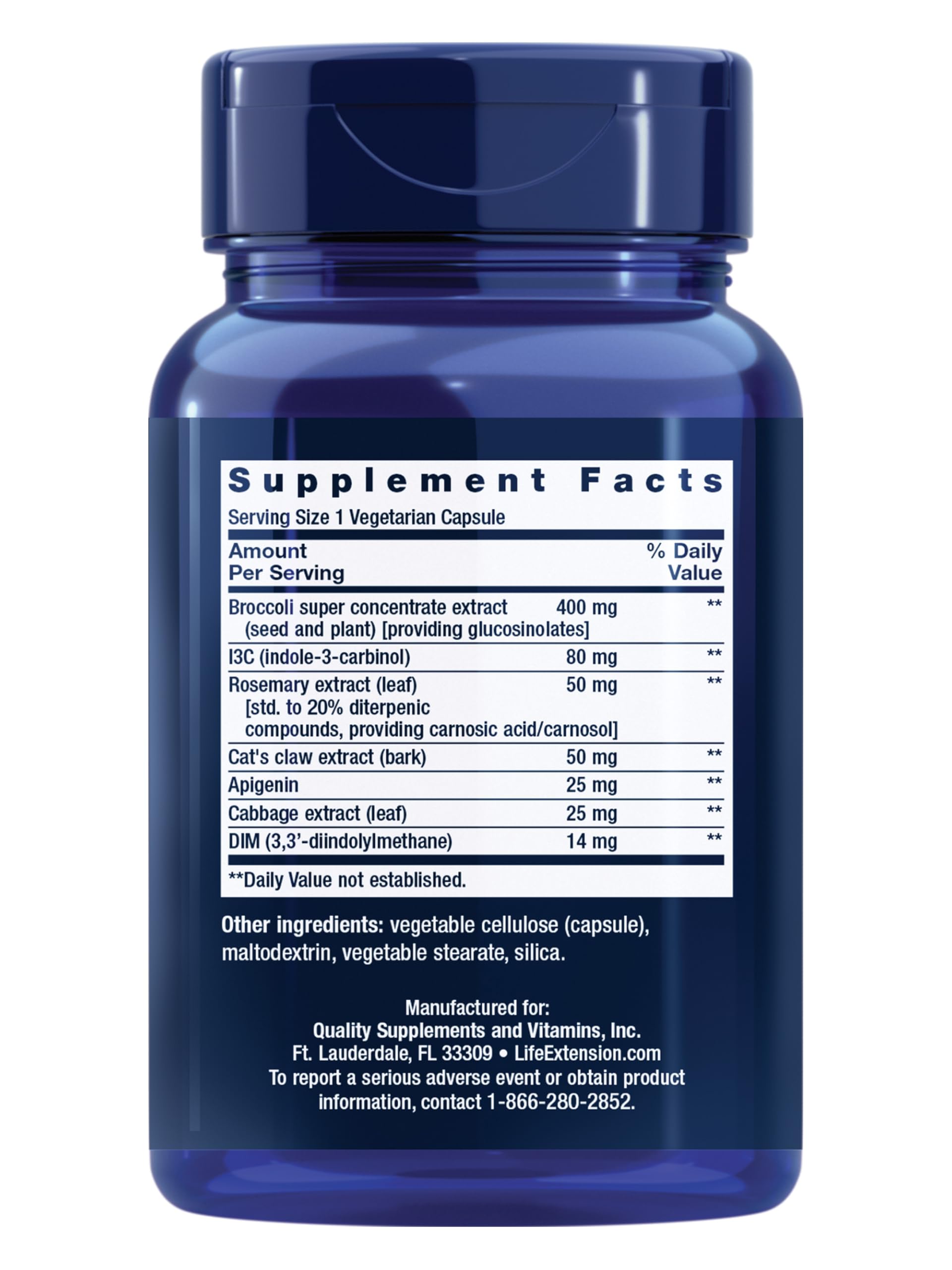 Life Extension cruciferous blend capsules close-up, showing quality and texture