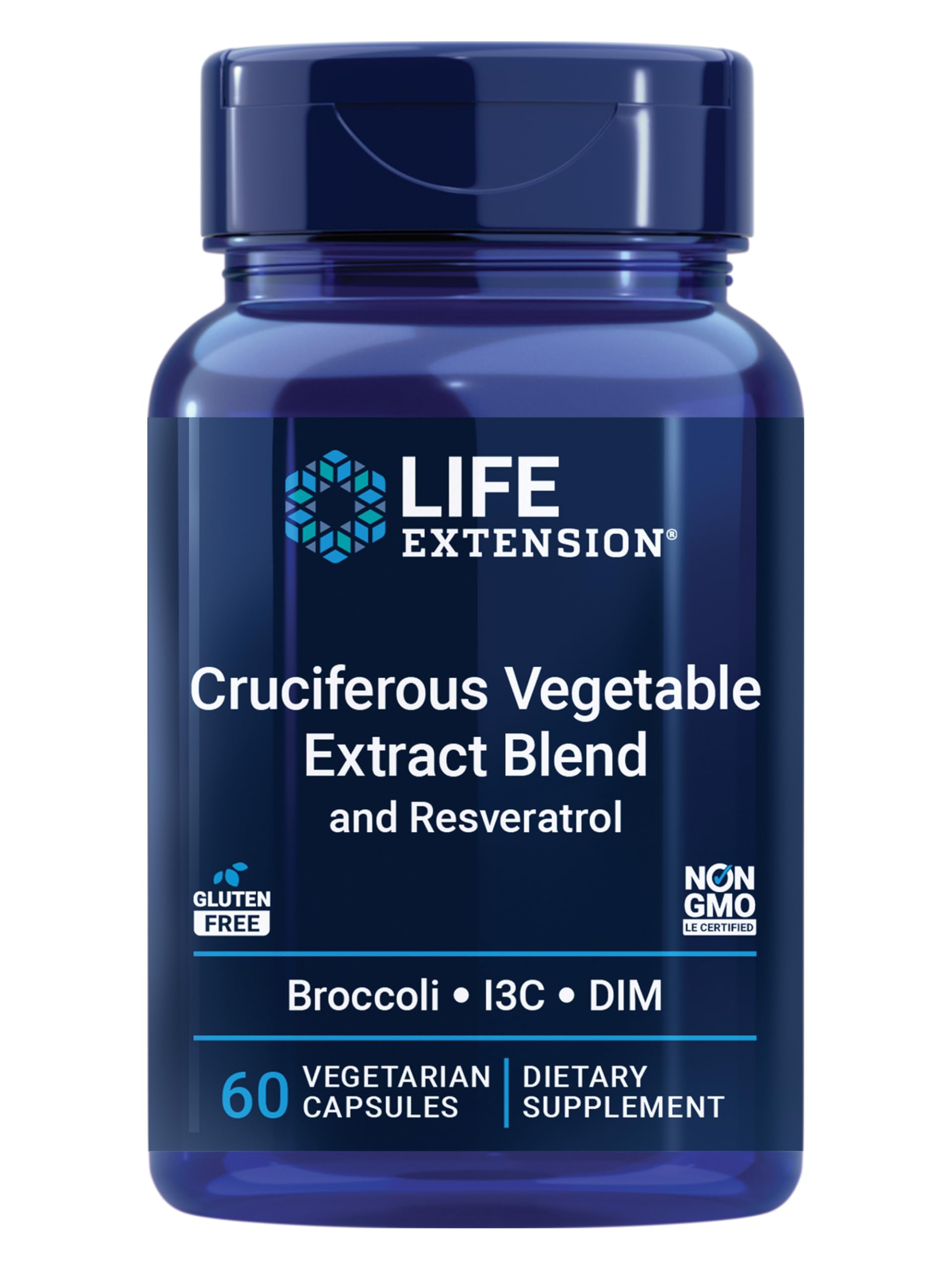 Life Extension Cruciferous Vegetable Extract & Resveratrol bottle suggesting potential hormone balance support