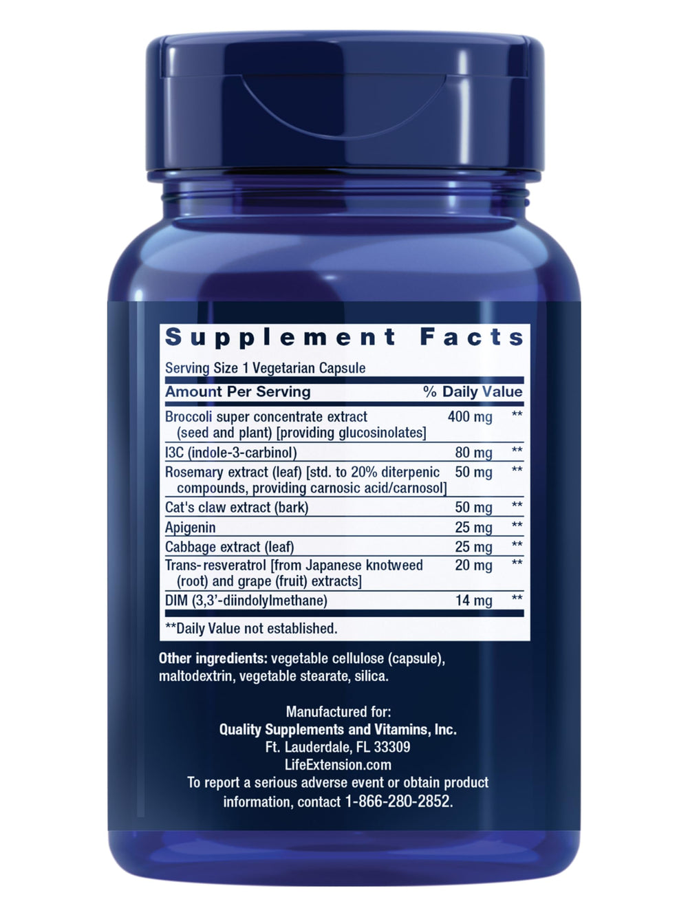 Life Extension label close-up highlighting resveratrol and cruciferous blends