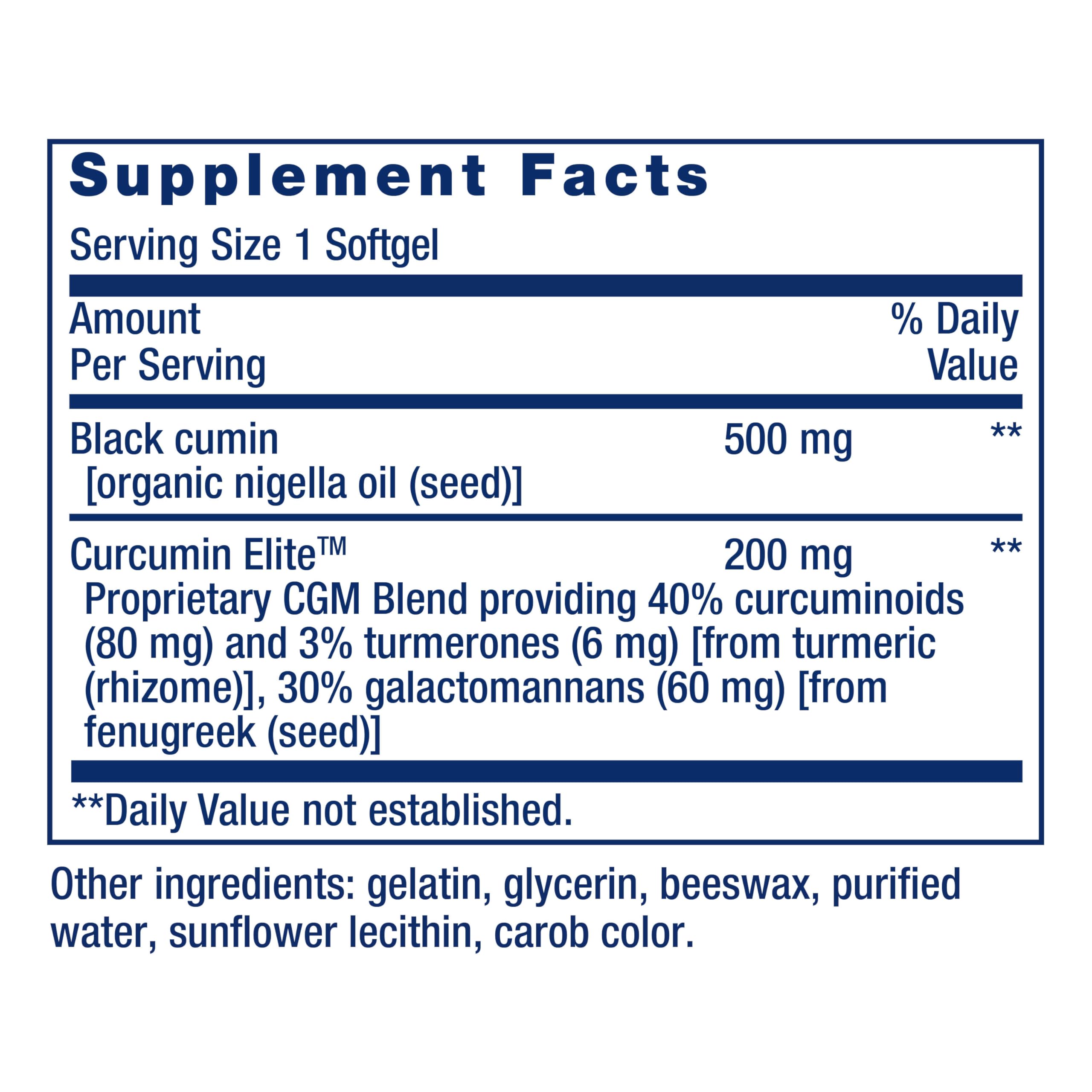 Life Extension Curcumin Elite label detail with key attributes