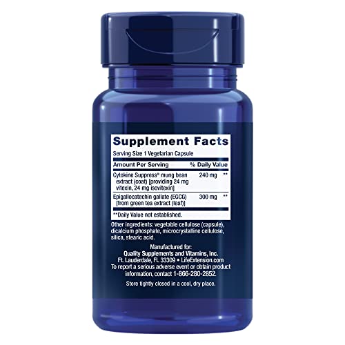 Life Extension Cytokine Suppress EGCG capsules close-up for convenient daily wellness.