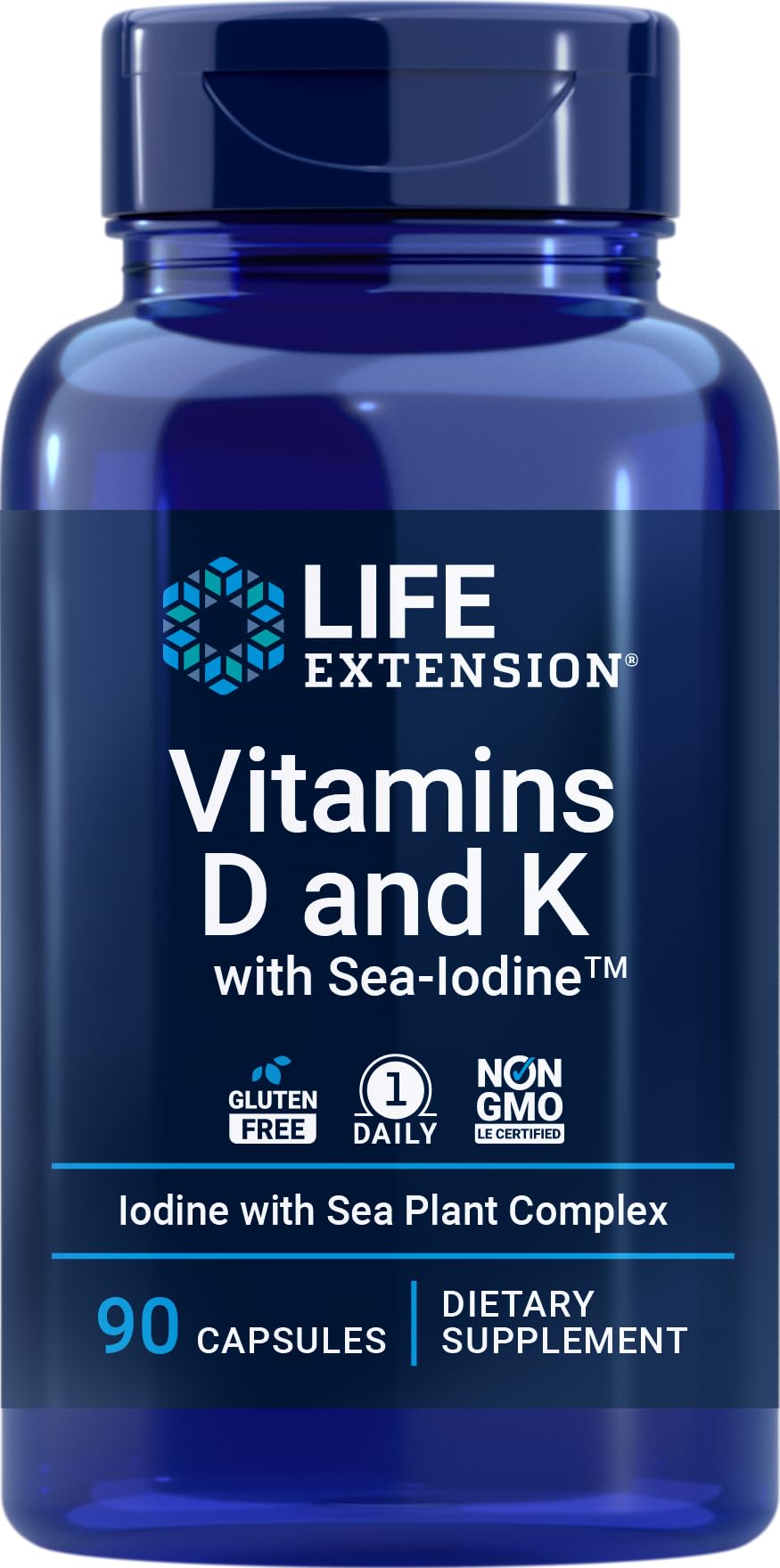 Life Extension D and K with Sea-Iodine bottle pour for easy daily supplementation.