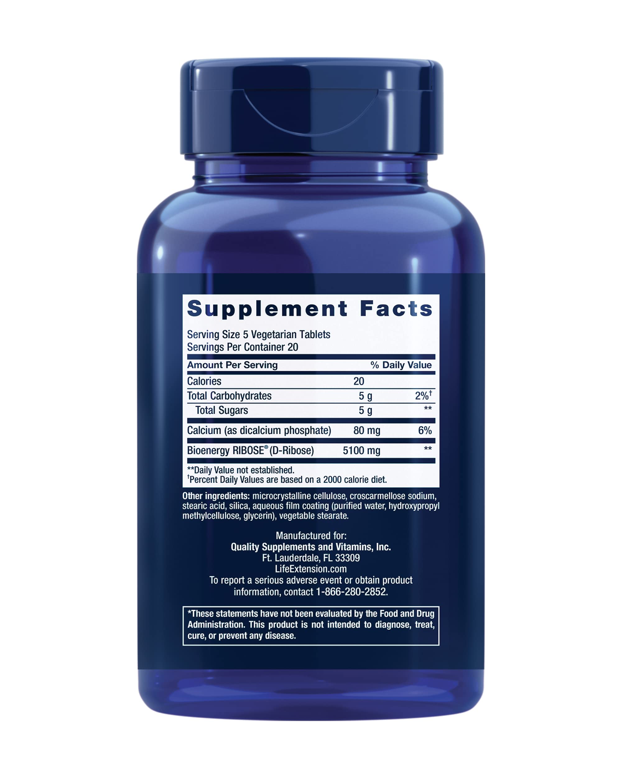 Life Extension D-Ribose tablets bottle pour for convenient daily serving