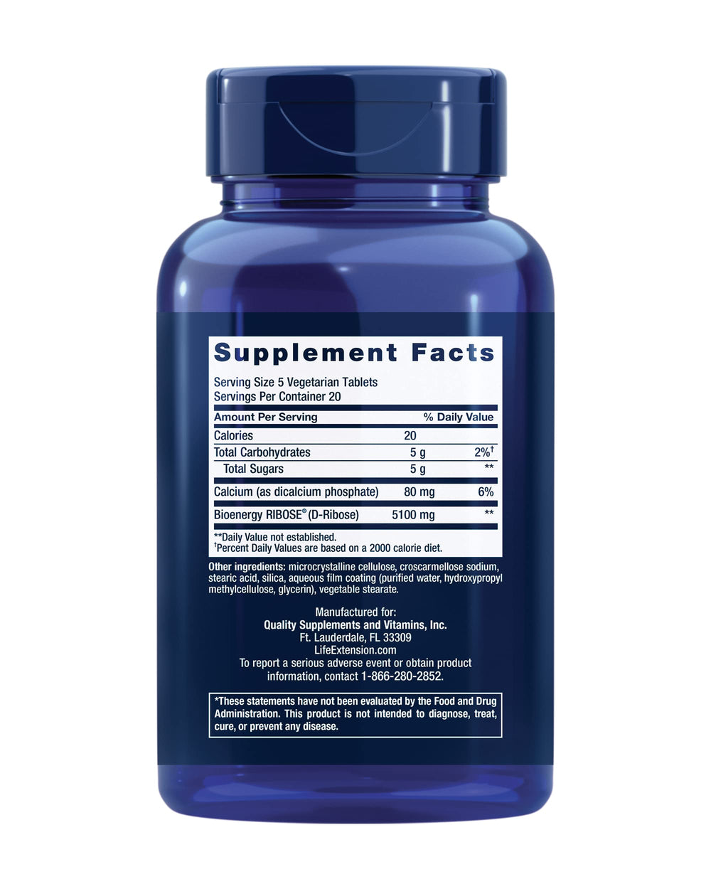 Life Extension D-Ribose tablets bottle pour for convenient daily serving