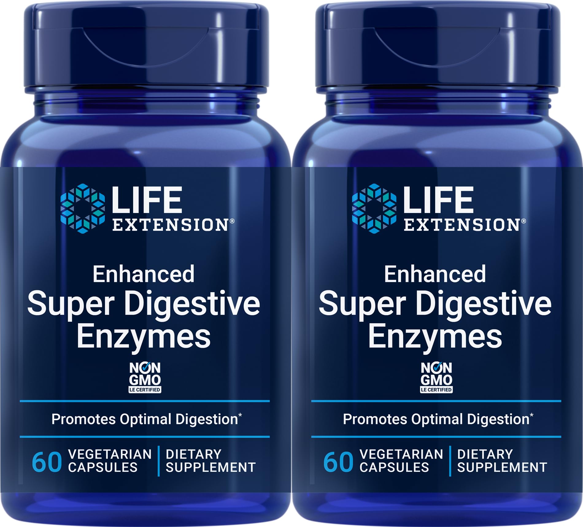 Life Extension Enhanced Super Digestive Enzymes bottle with plant-based capsules supporting digestion
