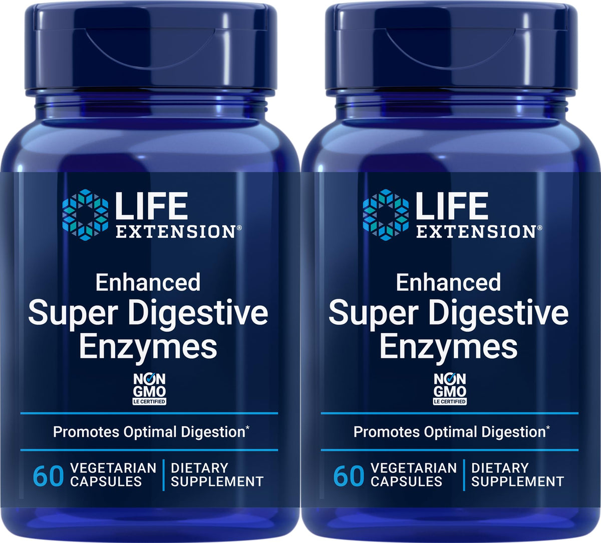 Life Extension Enhanced Super Digestive Enzymes bottle with plant-based capsules supporting digestion