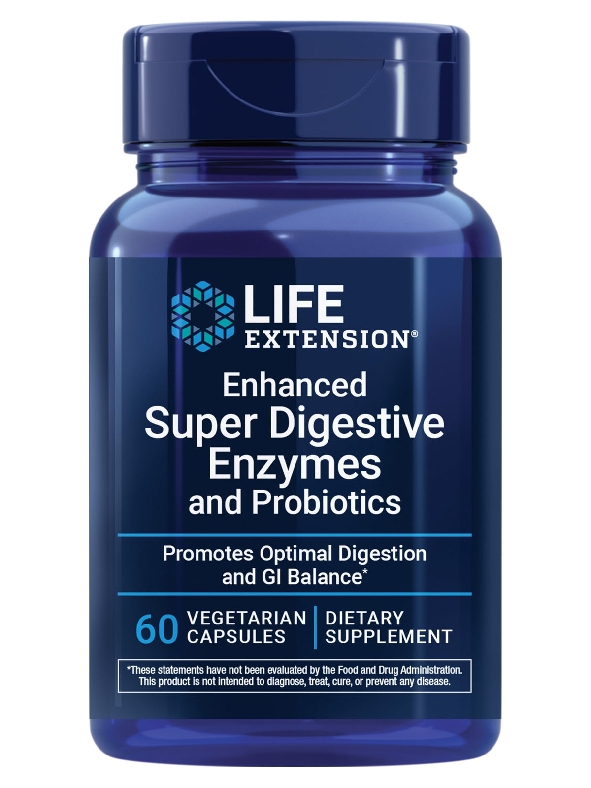 Life Extension Enhanced Super Digestive Enzymes bottle promotes digestive comfort.