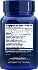 Life Extension Enhanced Super Digestive Enzymes label highlights 10 vegetarian enzymes and purity