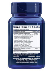 Close-up of Life Extension enzymes label highlighting alpha-galactosidase and lipase.