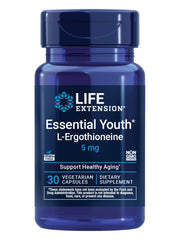 Life Extension Essential Youth L-Ergothioneine: empaque frente, apoyo al envejecimiento saludable