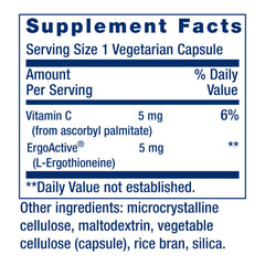 Life Extension Essential Youth L-Ergothioneine: etiqueta detallada con información de pureza