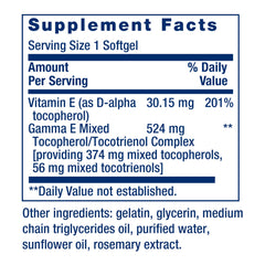 Life Extension Gamma E label front clearly shows non-GMO and gluten-free claims for mindful shoppers.