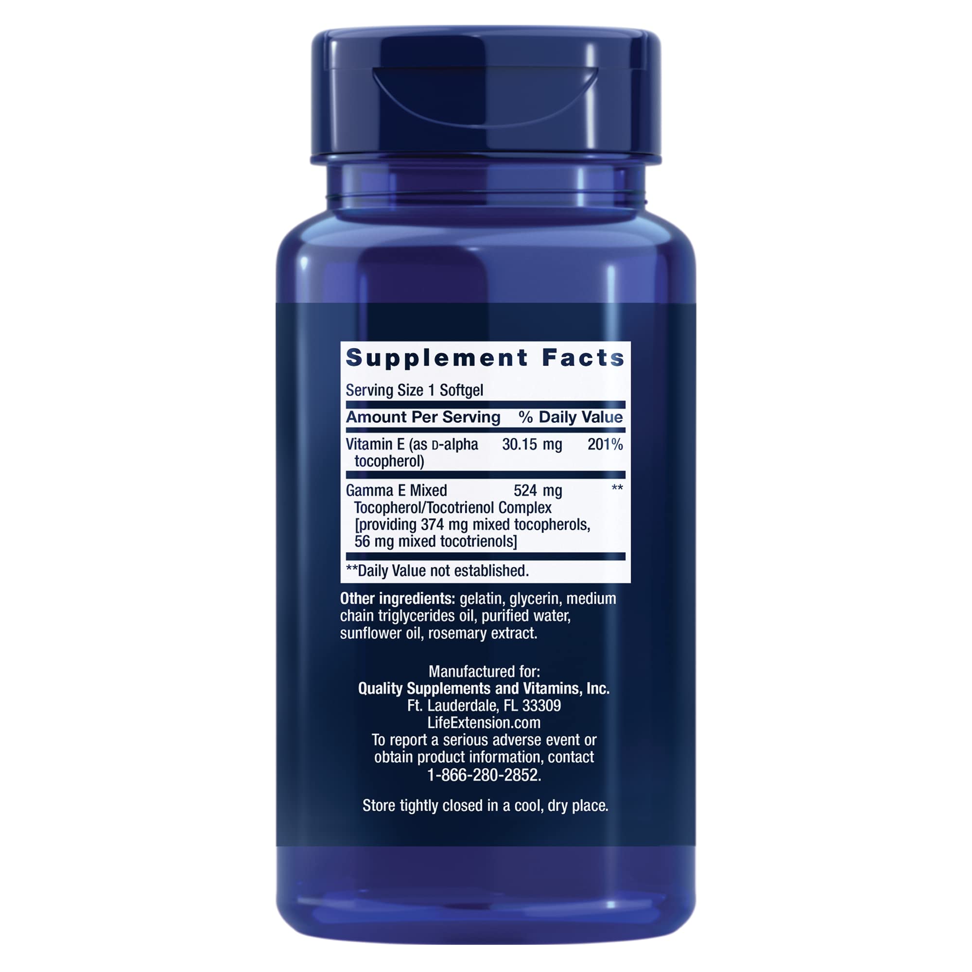 Life Extension Gamma E softgels capsules closeup highlights eight tocopherol and tocotrienol forms.