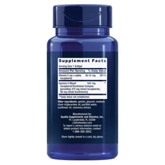 Life Extension Gamma E softgels capsules closeup highlights eight tocopherol and tocotrienol forms.