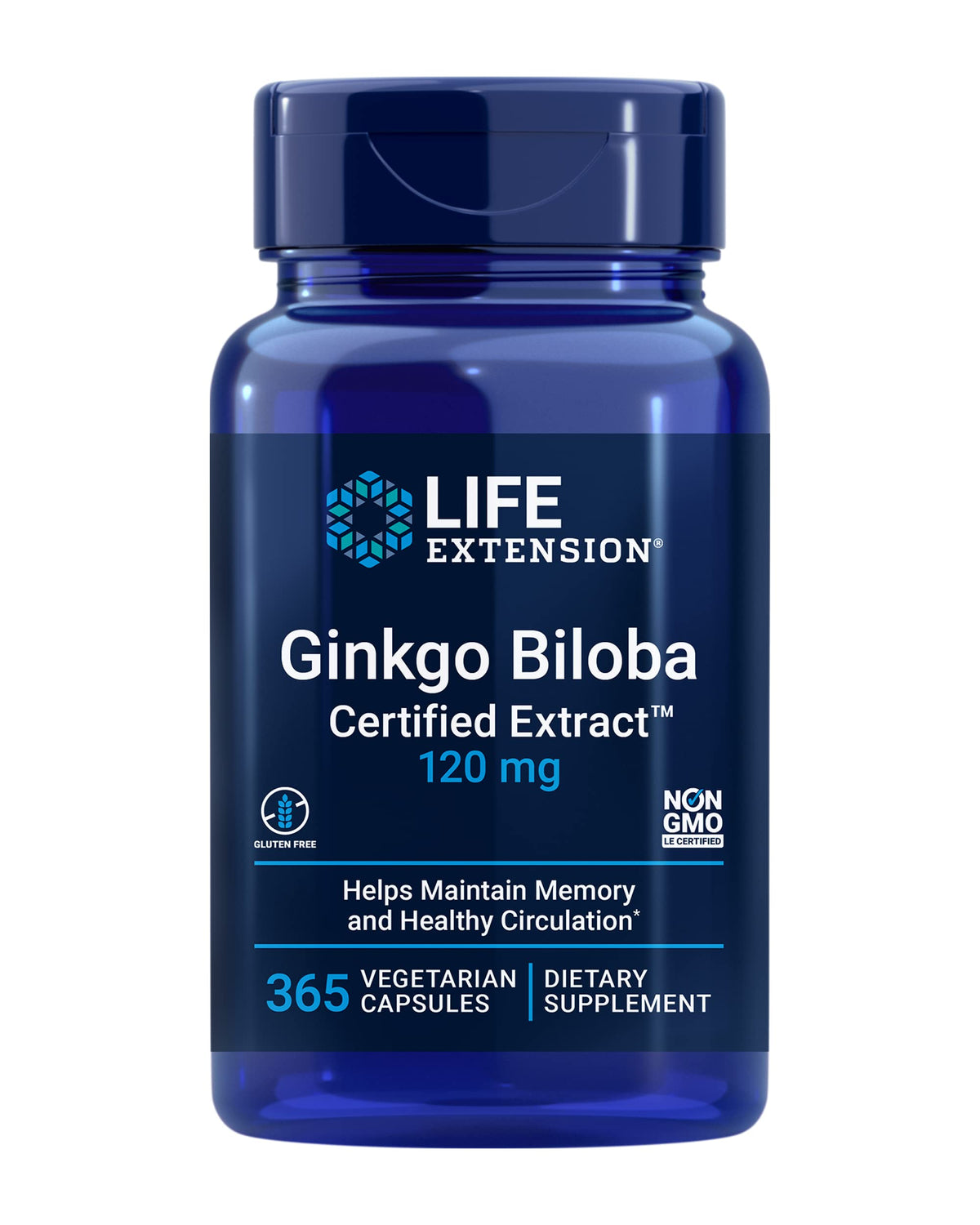 Life Extension Ginkgo Biloba capsules for daily cognitive support and focus.