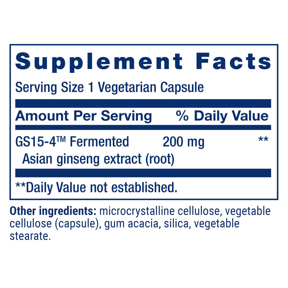 Life Extension Ginseng Energy Boost label highlights fermented ginseng for enhanced absorption.