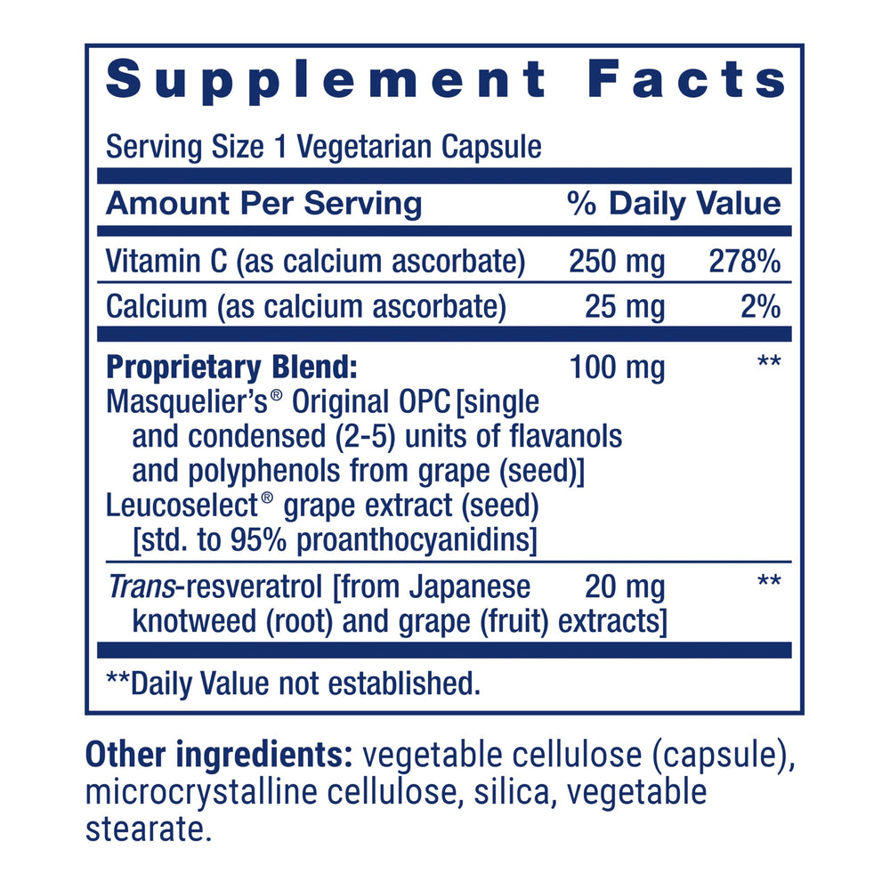 Life Extension grapeseed extract capsules ready for daily use.