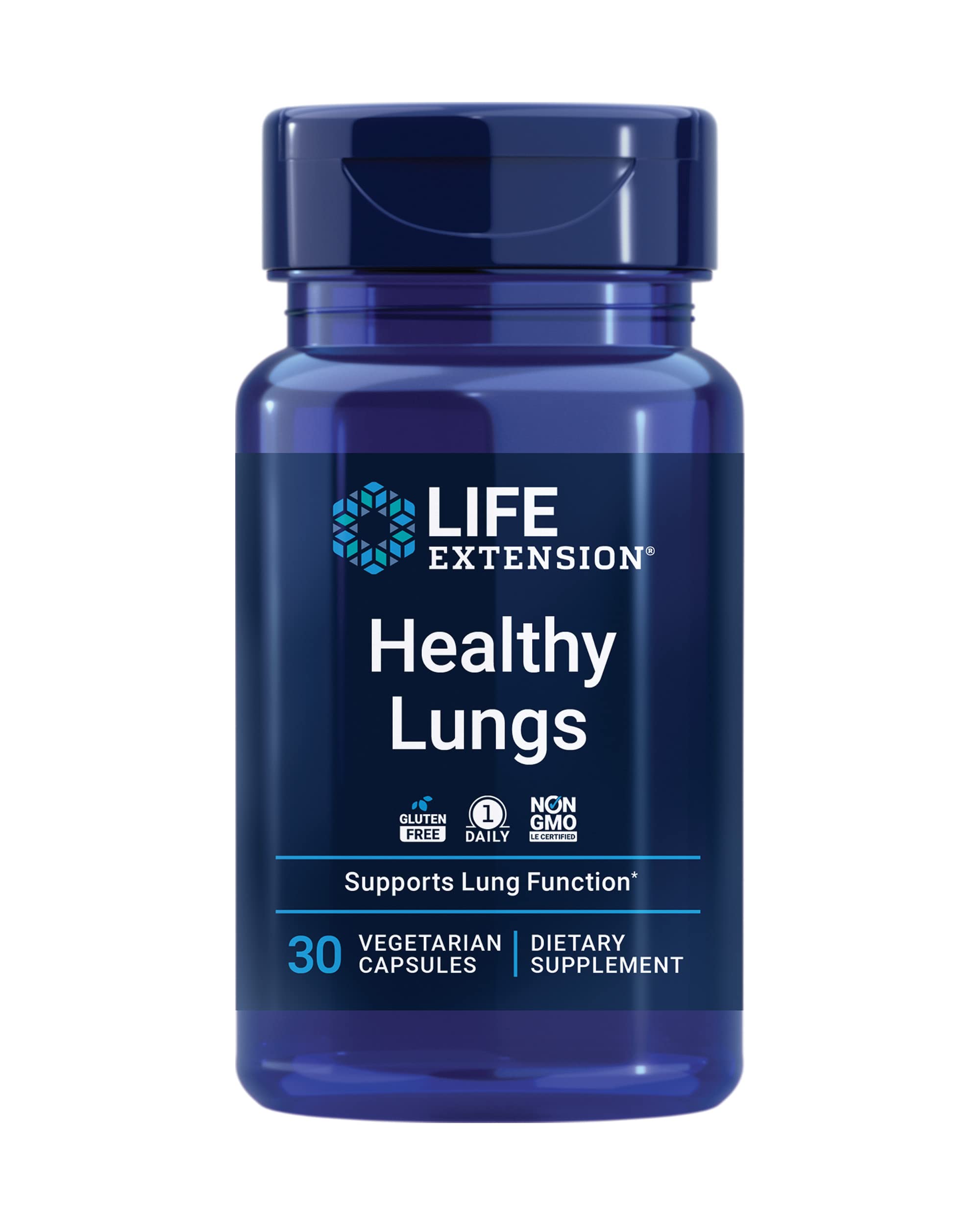 Life Extension Healthy Lungs bottle for daily respiratory support.