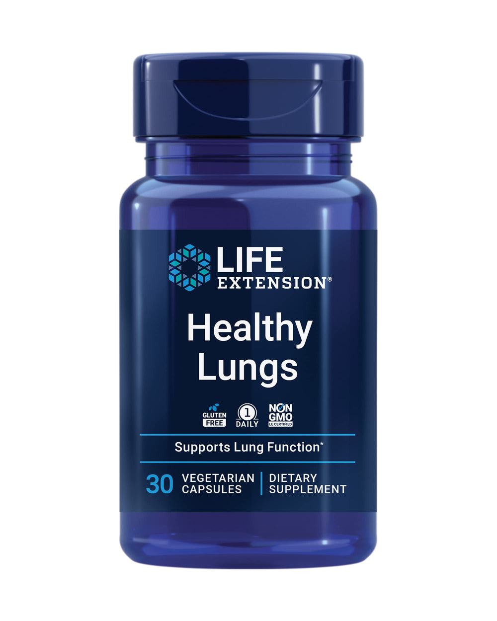 Life Extension Healthy Lungs bottle for daily respiratory support.