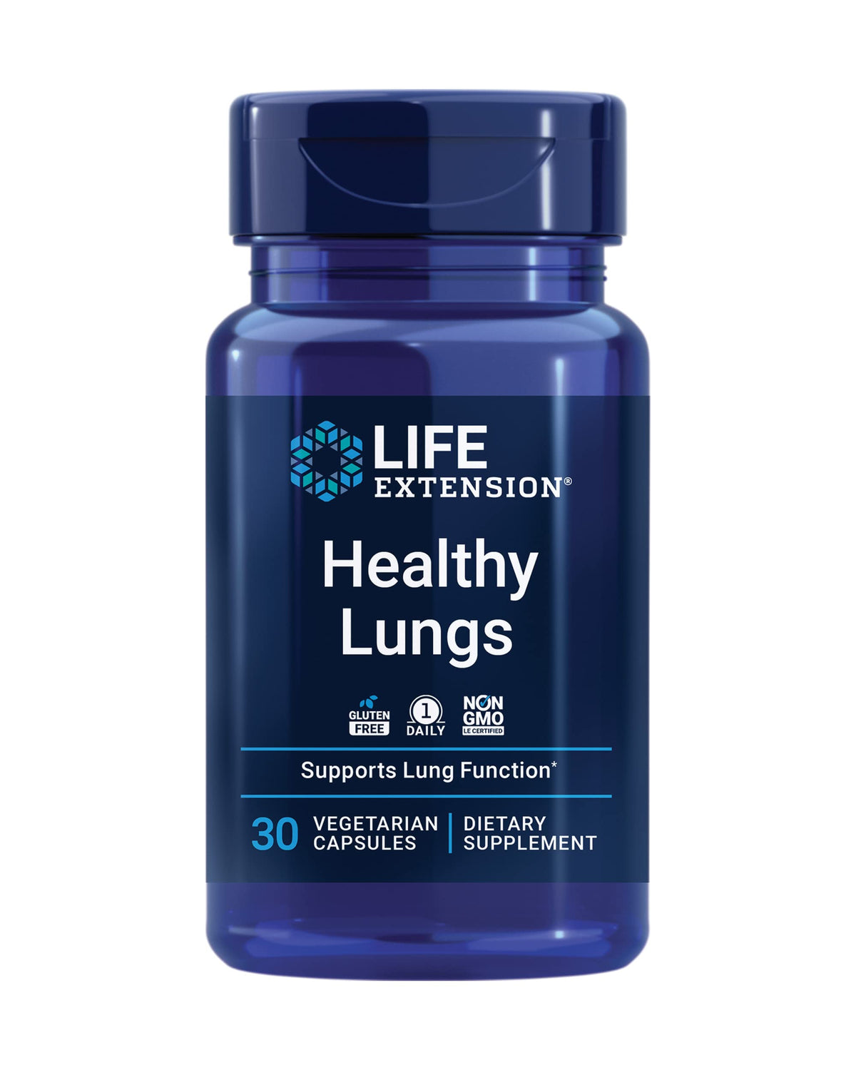 Life Extension Healthy Lungs bottle for daily respiratory support.