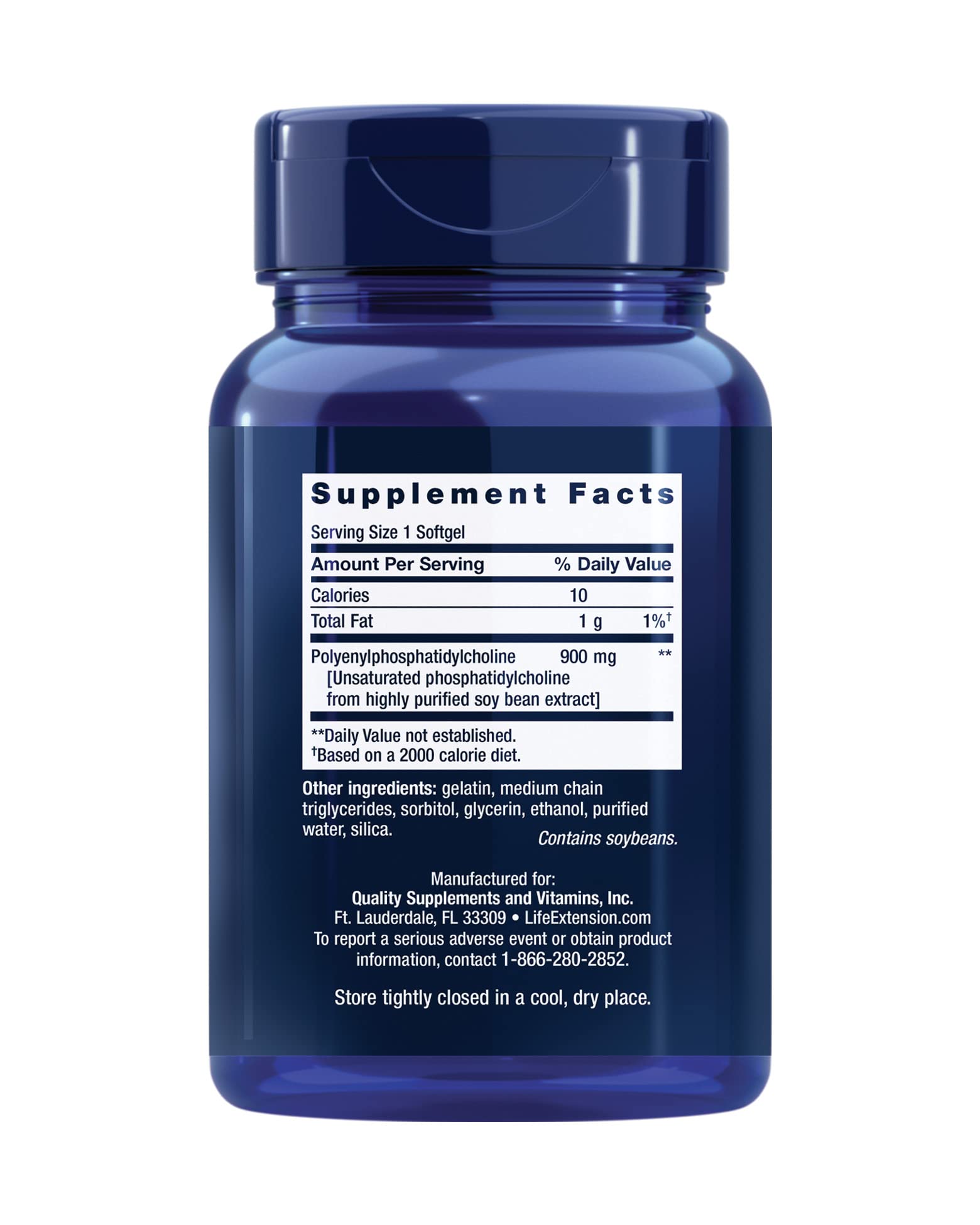 Close-up of Life Extension HepatoPro label showing 60 softgels and 900 mg PPC.