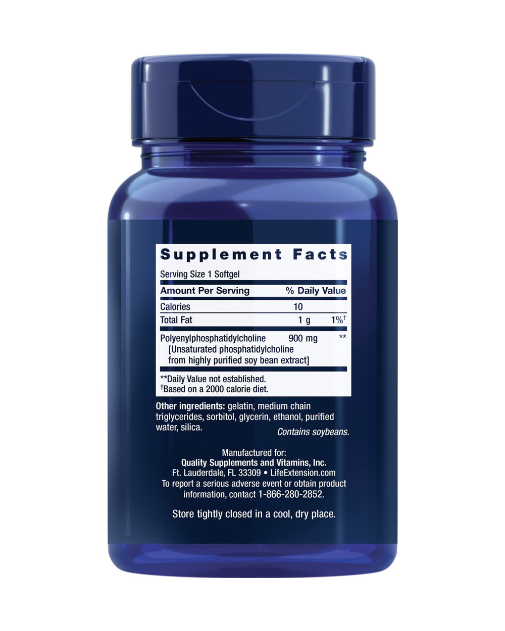 Close-up of Life Extension HepatoPro label showing 60 softgels and 900 mg PPC.