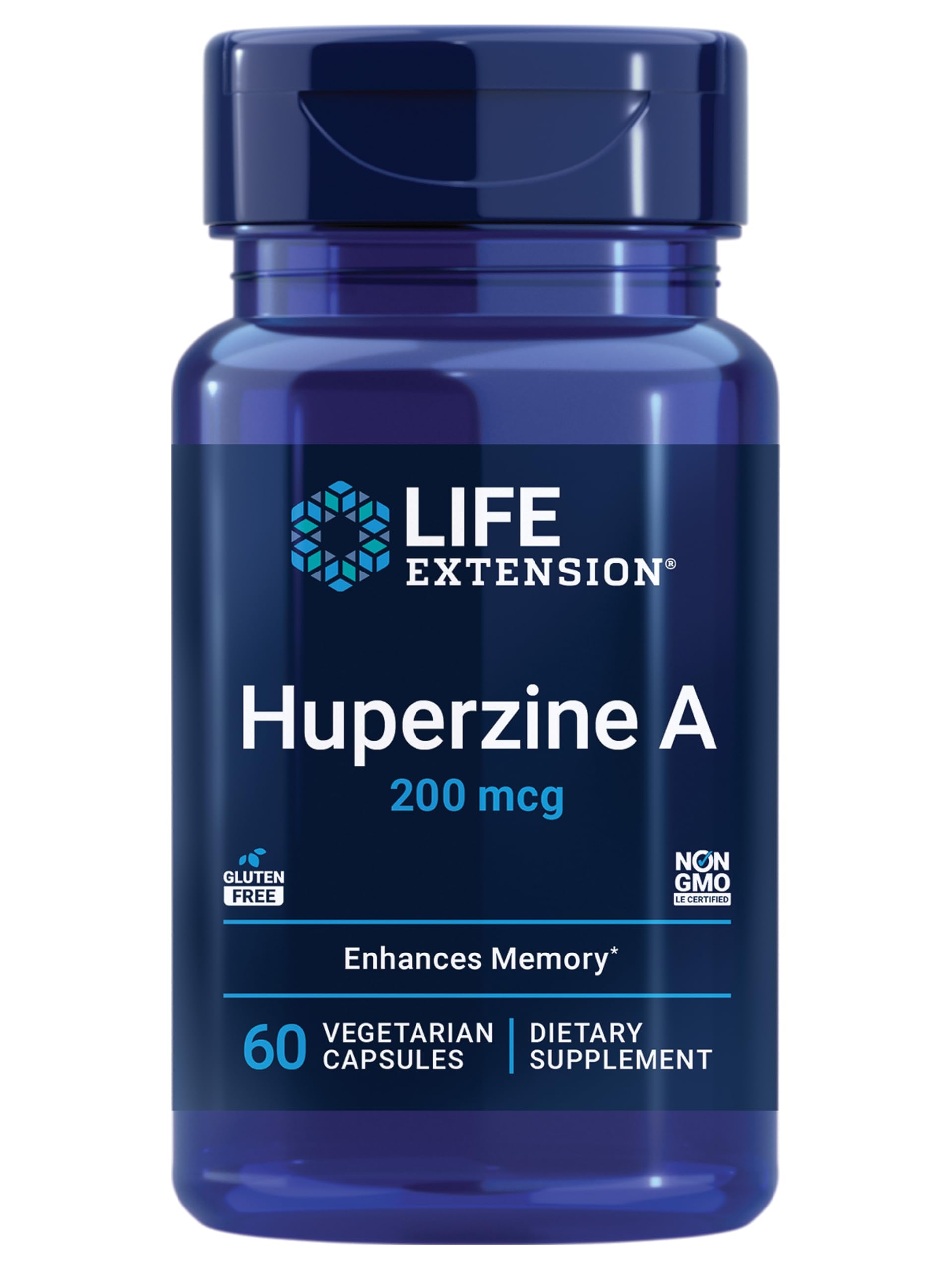 Life Extension Huperzine A bottle front for memory support.