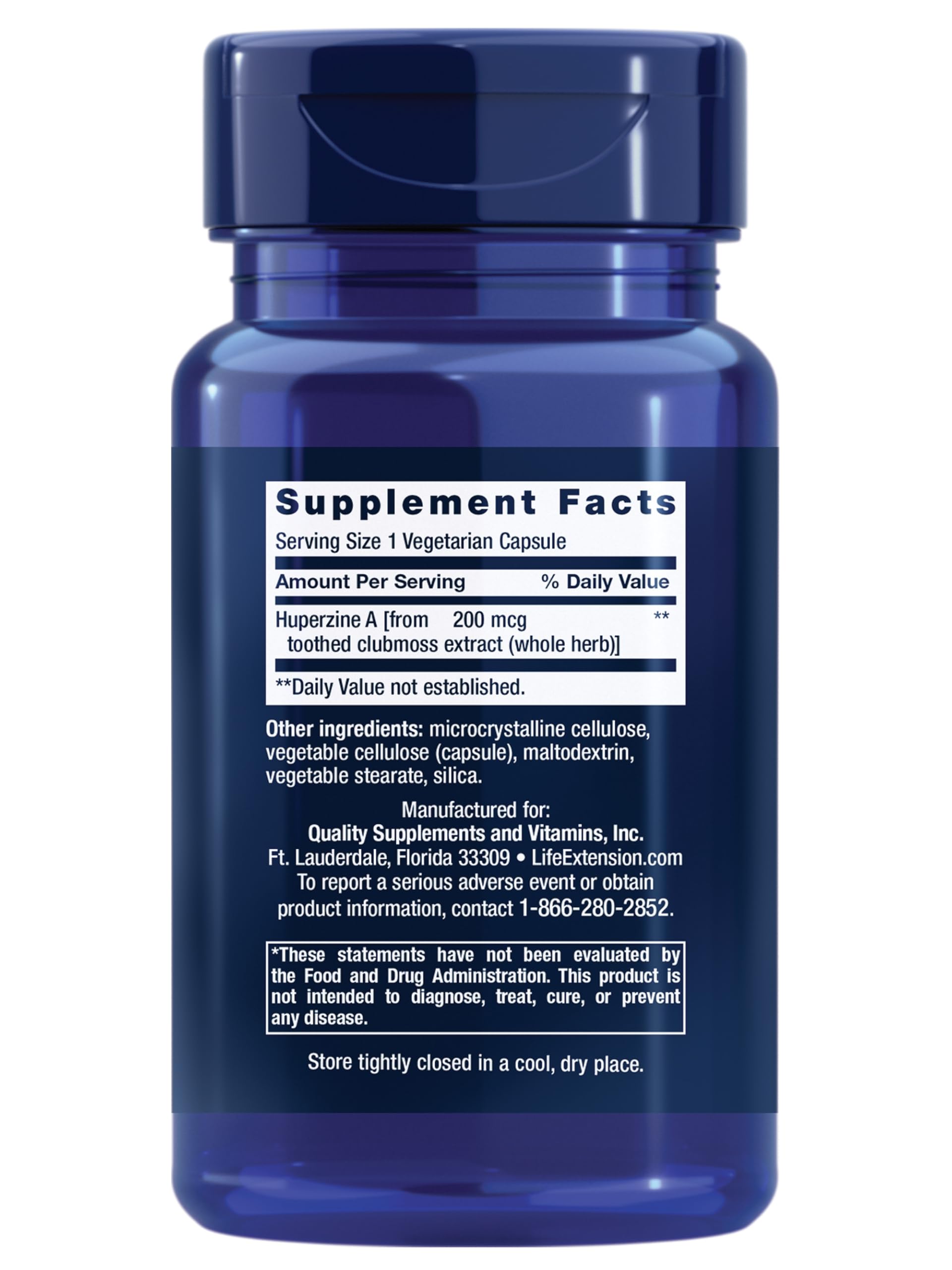 Life Extension Huperzine A capsules close-up for cognitive support.