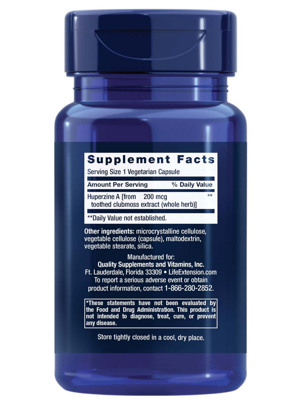 Life Extension Huperzine A capsules close-up for cognitive support.