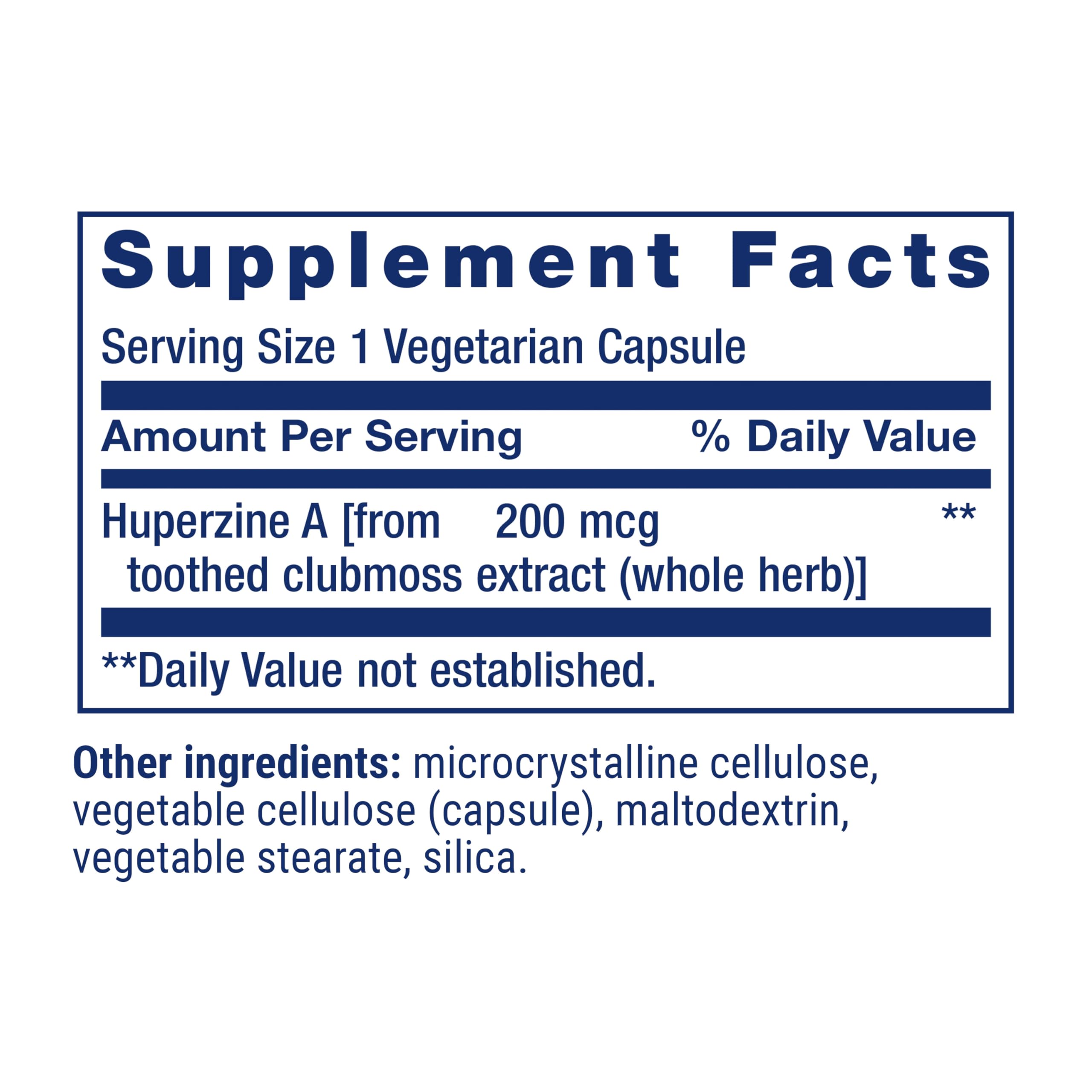 Life Extension Huperzine A label details showing non-GMO and gluten-free notes.