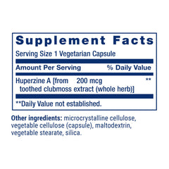 Life Extension Huperzine A label details showing non-GMO and gluten-free notes.