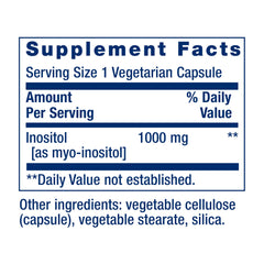 Life Extension Inositol Caps label detail with gluten-free and non-GMO notes for suitable diets