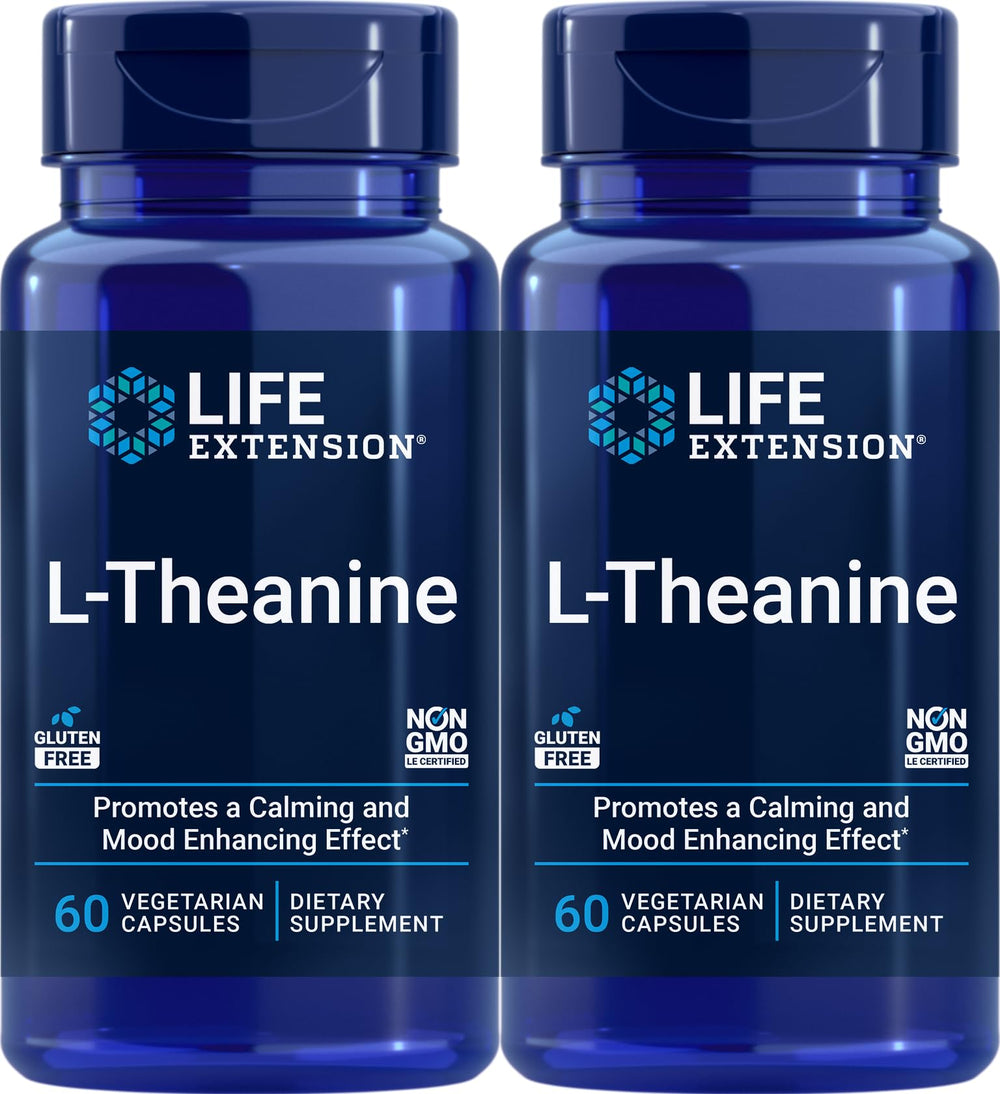 Life Extension L-Theanine pack of 2 bottles promotes calm focus for daily tasks