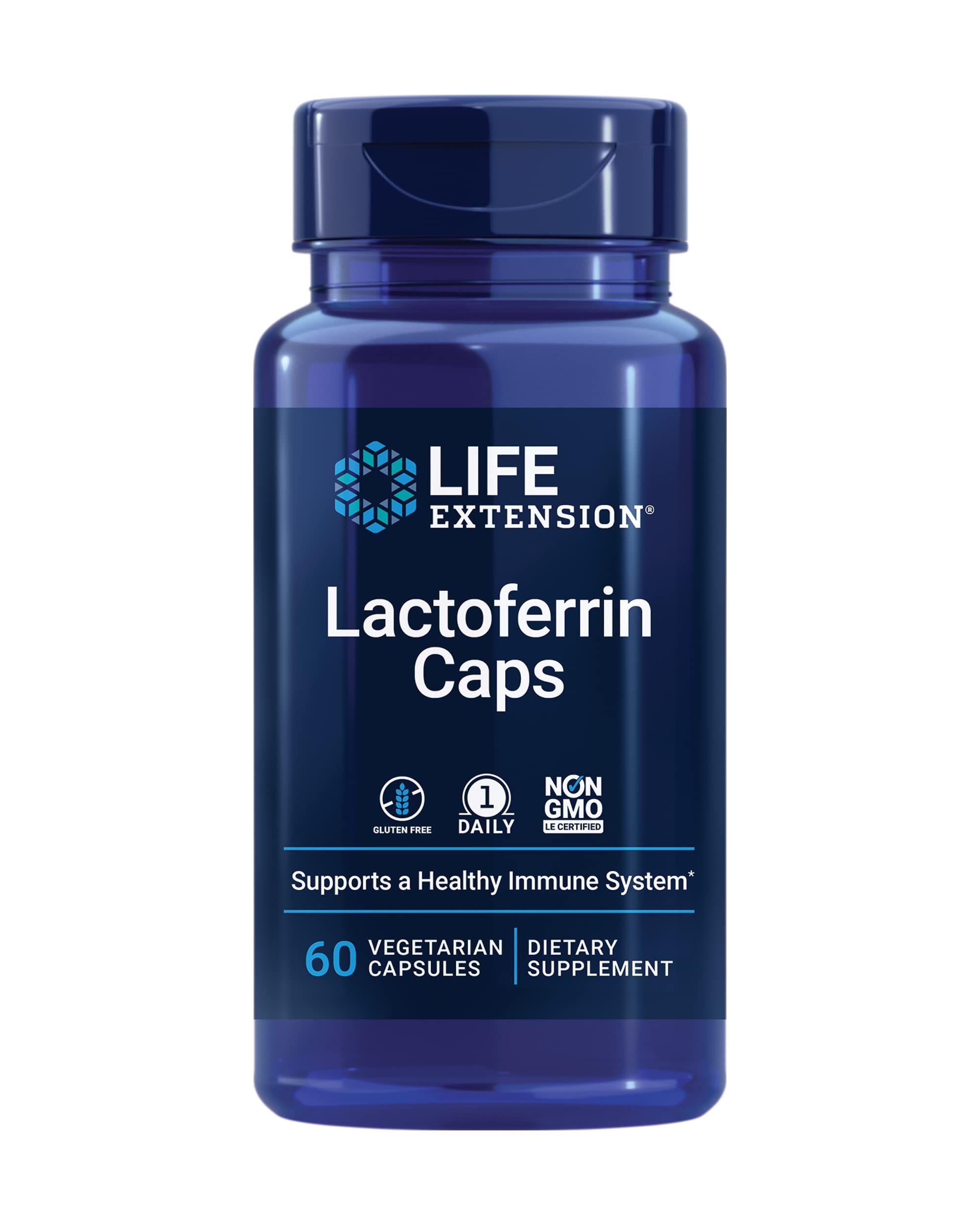 Life Extension Lactoferrin Caps bottle with capsules suggesting immune support