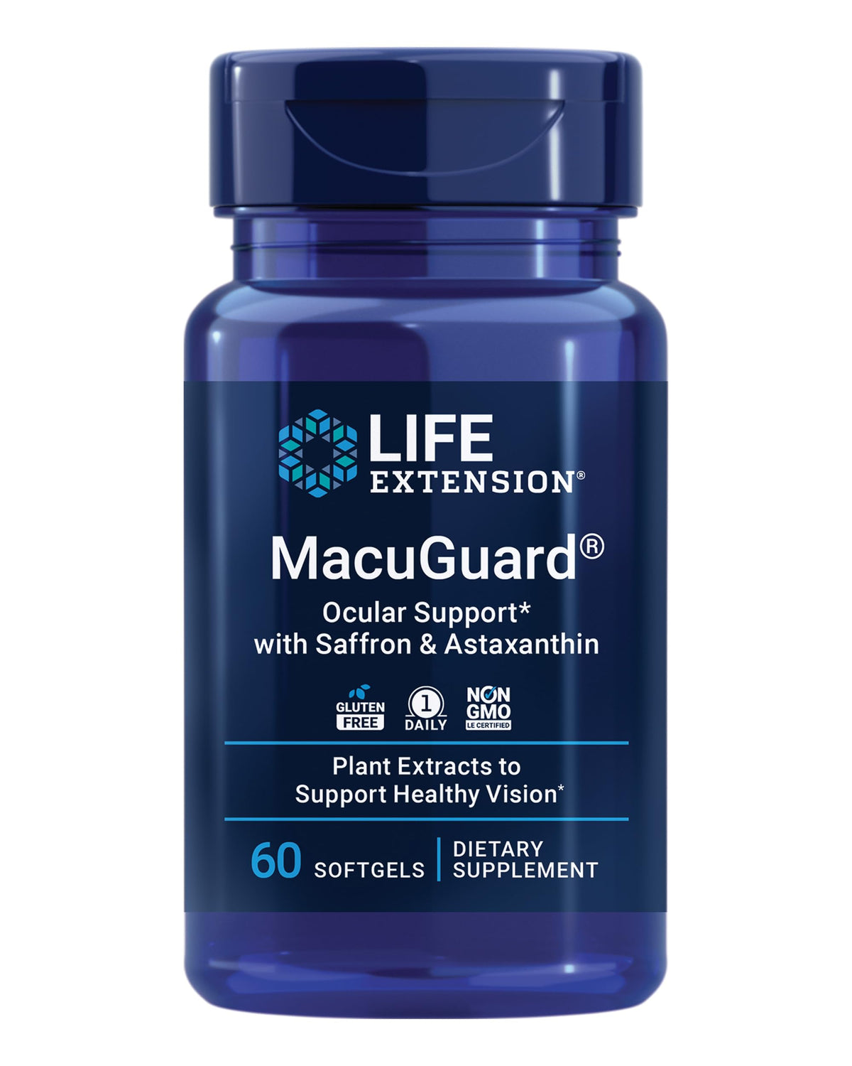 Life Extension MacuGuard bottle emphasizes eye support for macular health