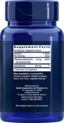 Life Extension Mega Benfotiamine capsules close-up highlighting dual B1 forms