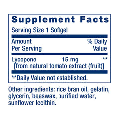 Life Extension Mega Lycopene label showing ingredients and non-GMO commitment.