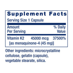 Life Extension Mega Vitamin K2 capsules closeup emphasizes potency and purity.