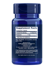 Life Extension Melatonin 1mg bottle being poured supports easier sleep onset.