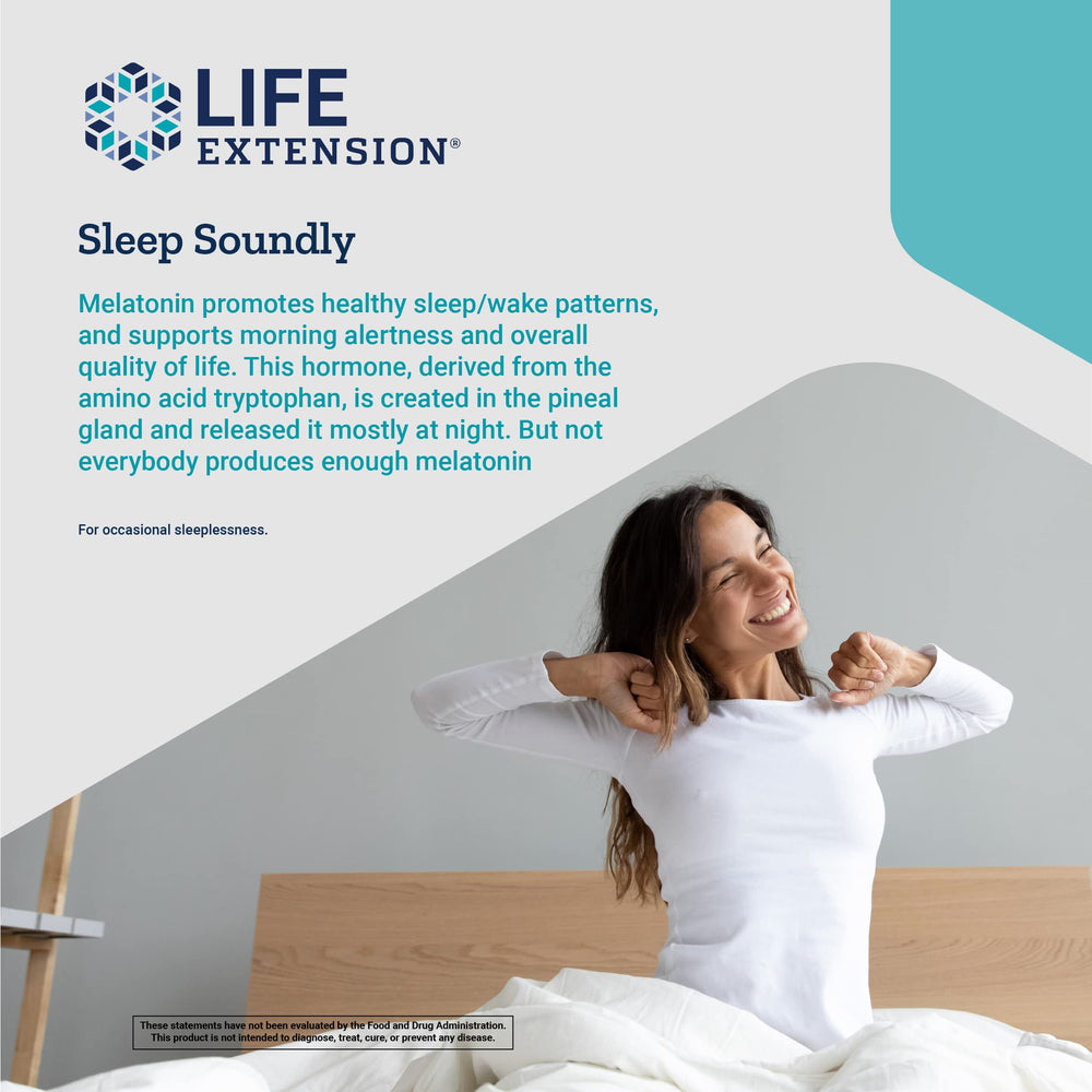 Life Extension Melatonin 1mg back of label lists ingredients for purity and trust.