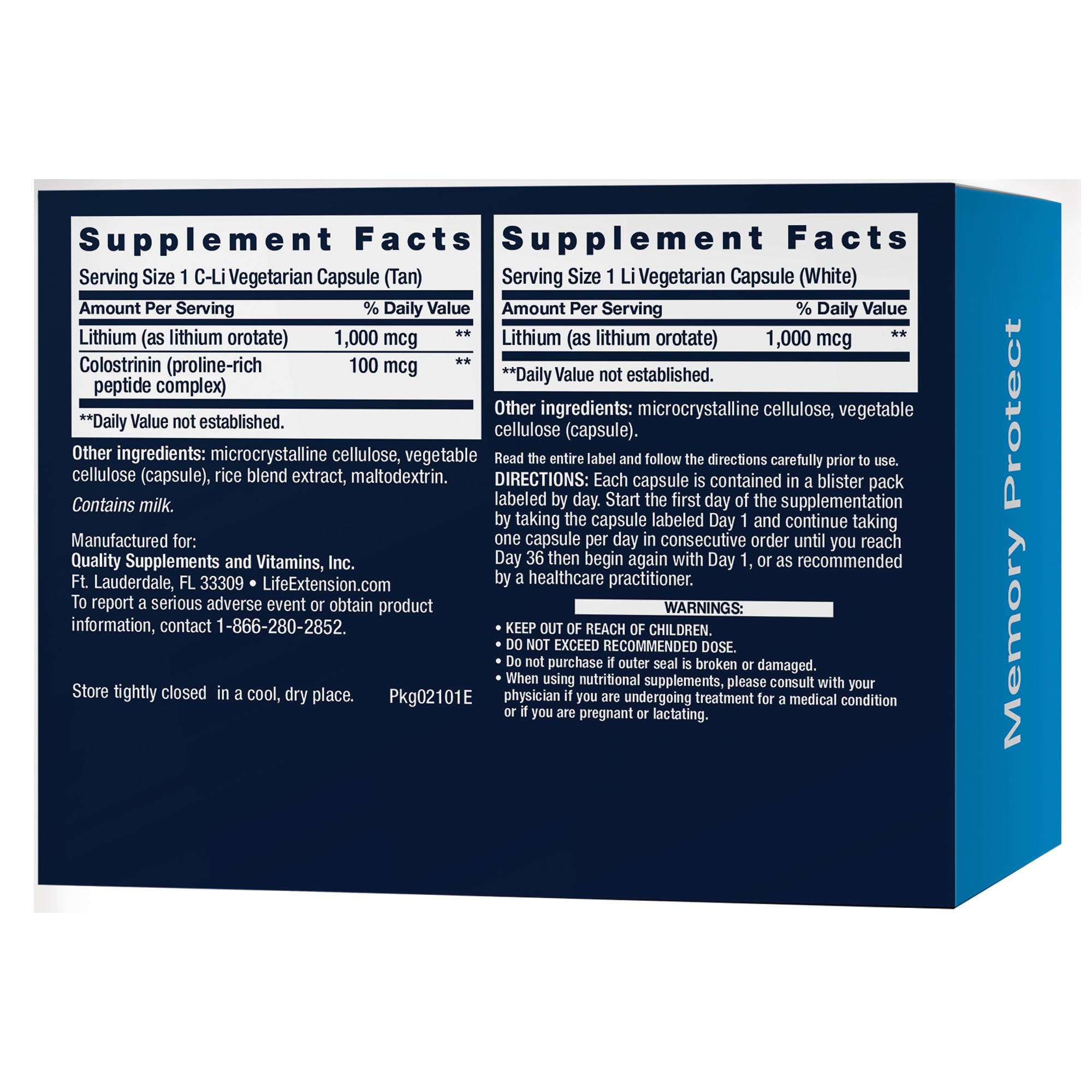 Life Extension Memory Protect blister pack with day-labeled capsules for structured daily dosing.