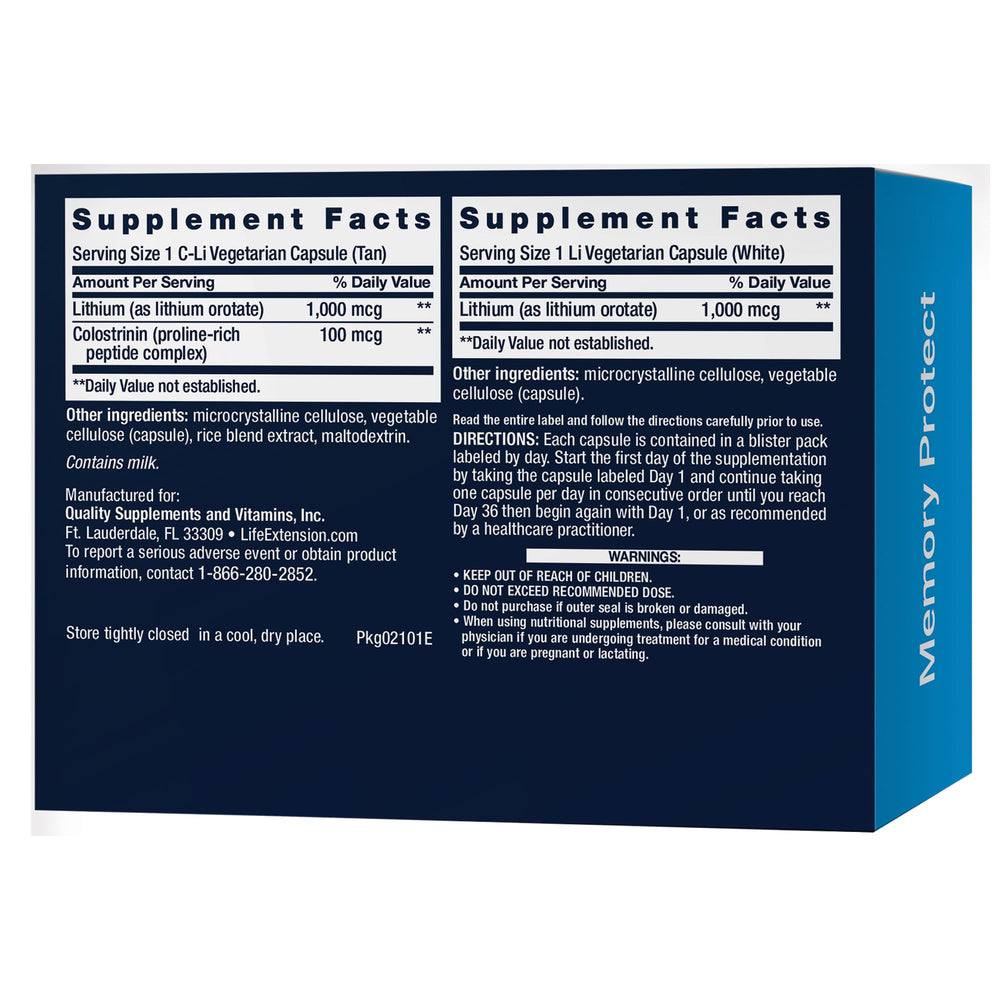 Life Extension Memory Protect blister pack with day-labeled capsules for structured daily dosing.