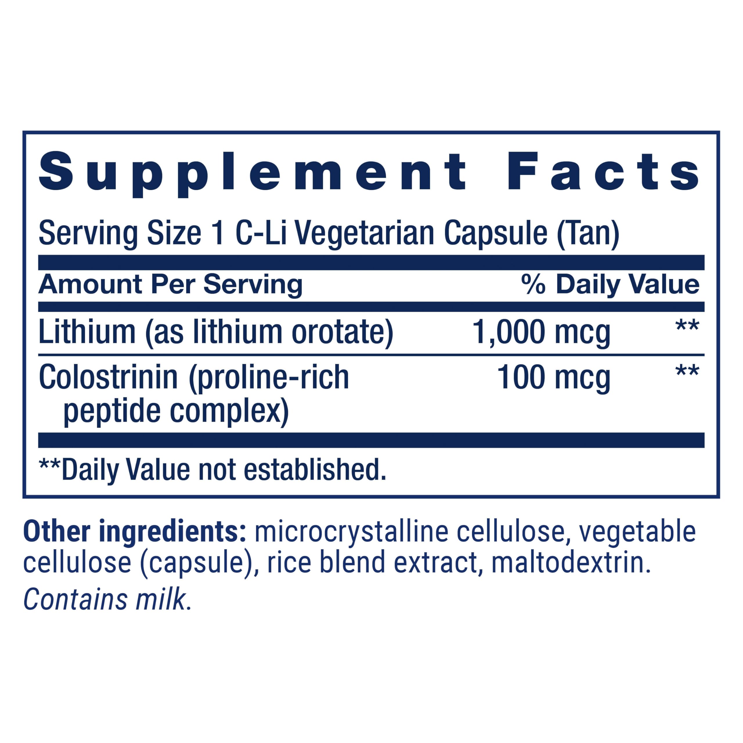 Life Extension Memory Protect lithium capsule hints at mood and cognitive support.