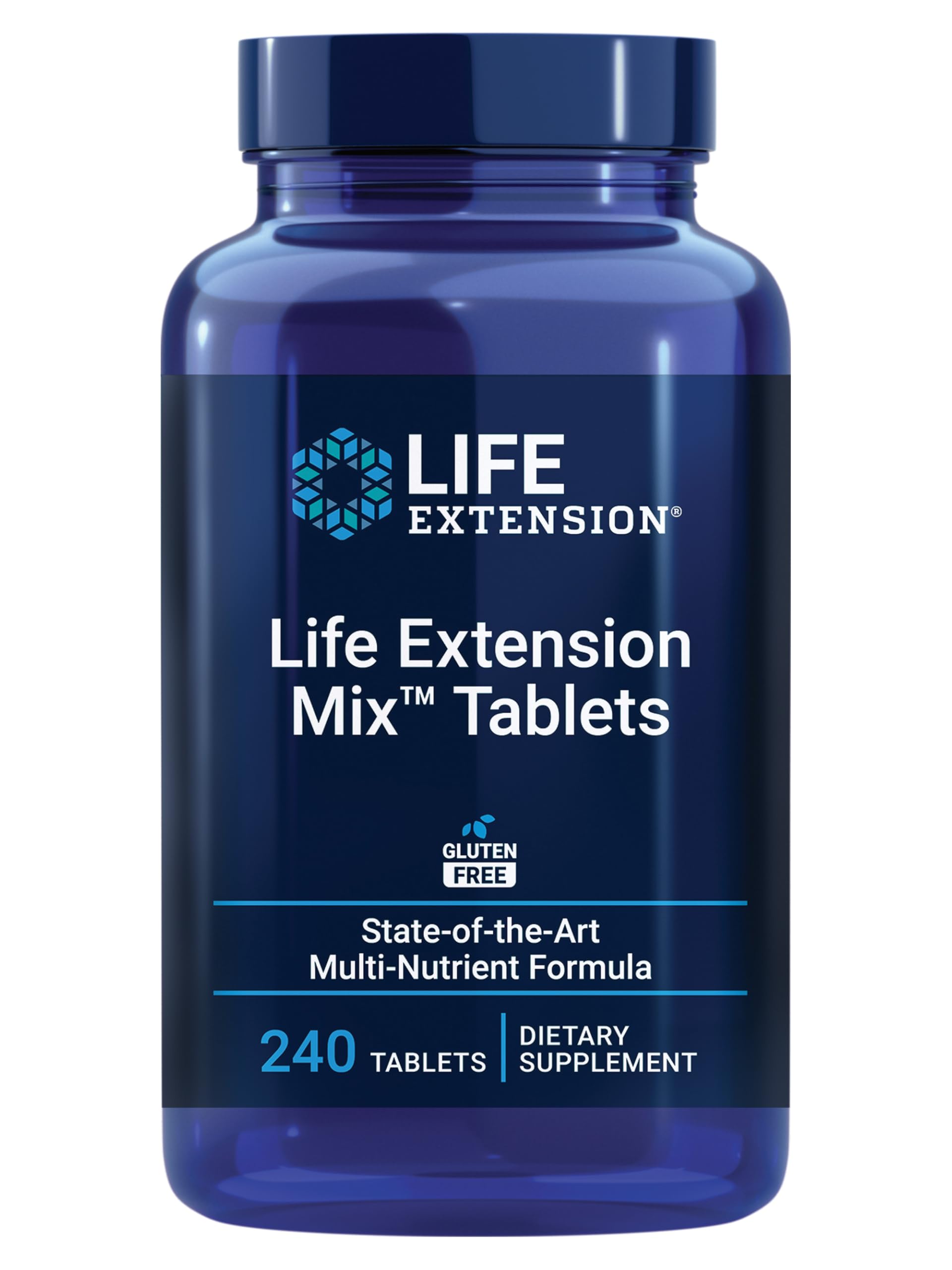 Life Extension Mix tablets bottle close-up highlighting immune support ingredients.