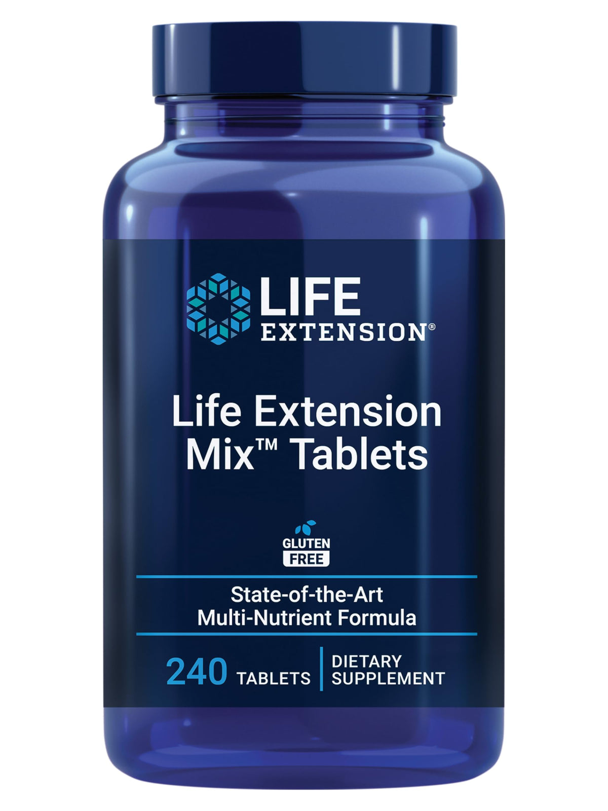 Life Extension Mix tablets bottle close-up highlighting immune support ingredients.