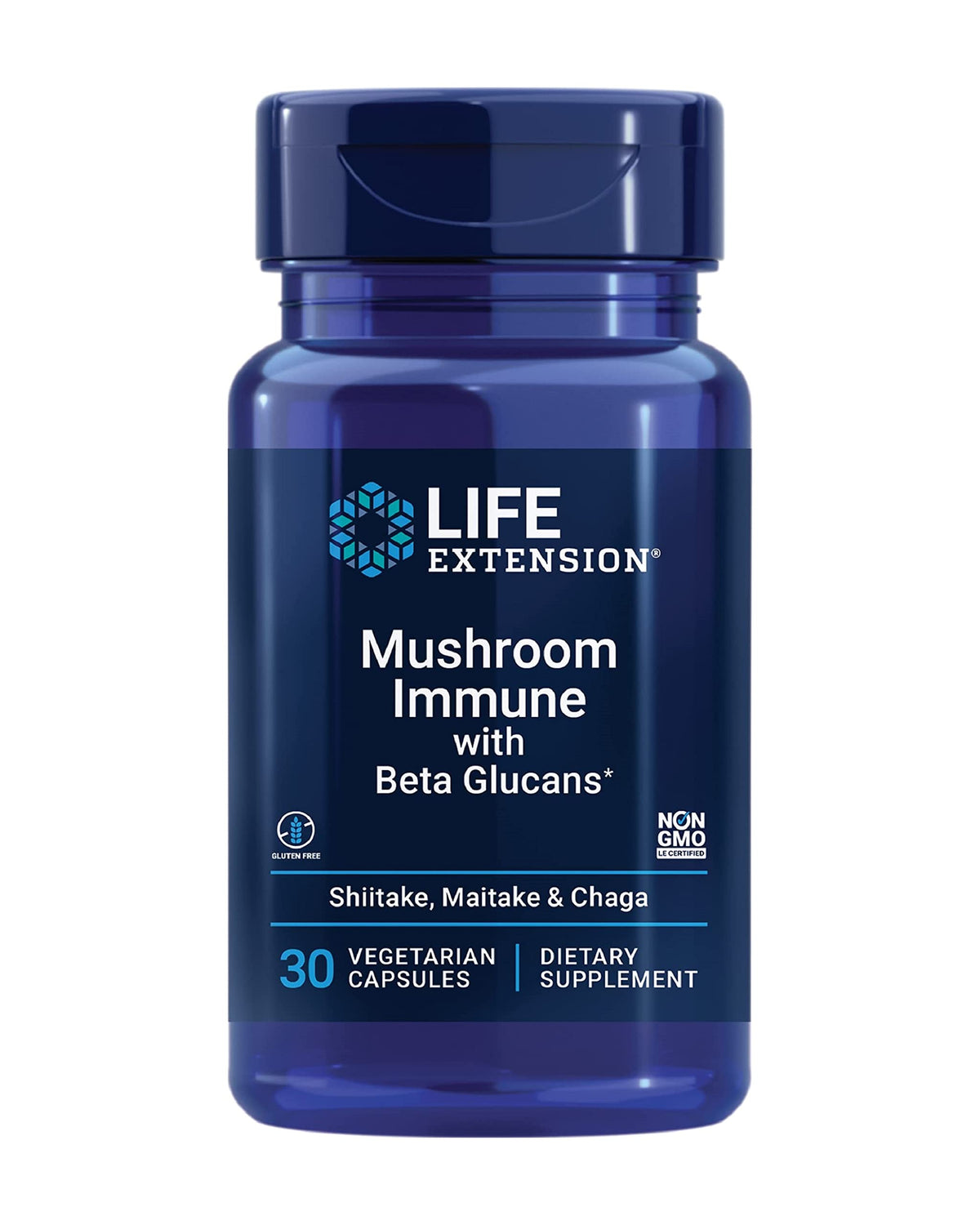 Life Extension Mushroom Immune with Beta Glucans bottle supports everyday immune health.